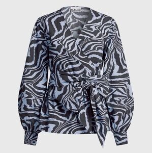 Ganni V Neck Tiger Print Wrap Blouse
